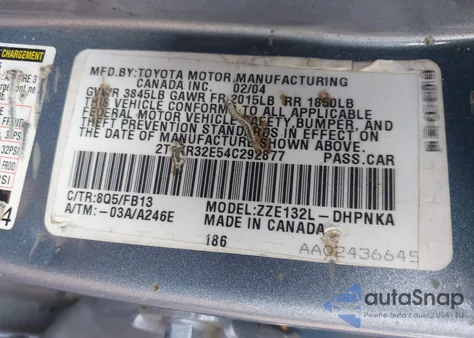 2004 Toyota Matrix Xr from USA, damaged, VIN 2T1KR32E54C292877